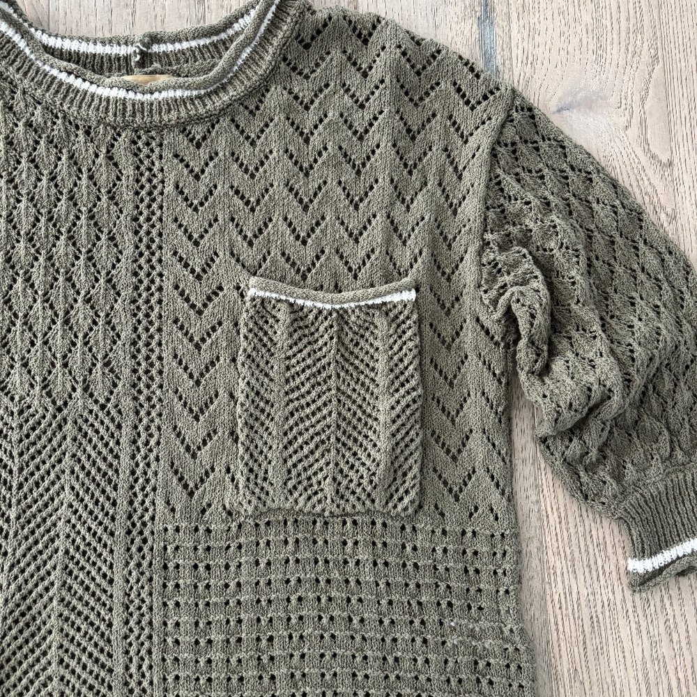 Democracy Pointelle Tipped Sweater - Olive Green Size S - Picture 7 of 11
